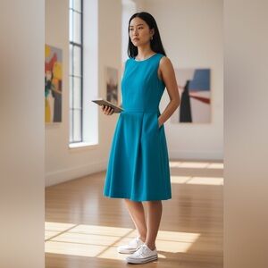 MARC NEW YORK Andrew Marc Elegant Lagoon Blue/Green Fit & Flare Dress size 10